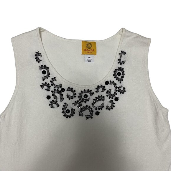 RUBY RD Petite Beaded Embroidered Sleeveless Tank Top PM - Picture 5 of 9